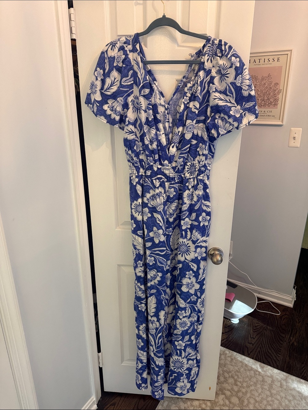 Blue Floral V-Neck Maxi Dress